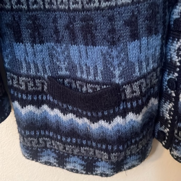 Peruvian Alpaca Connection 100% Alpaca Cardigan Sweater Boho Tribal blue L/M - Picture 6 of 8